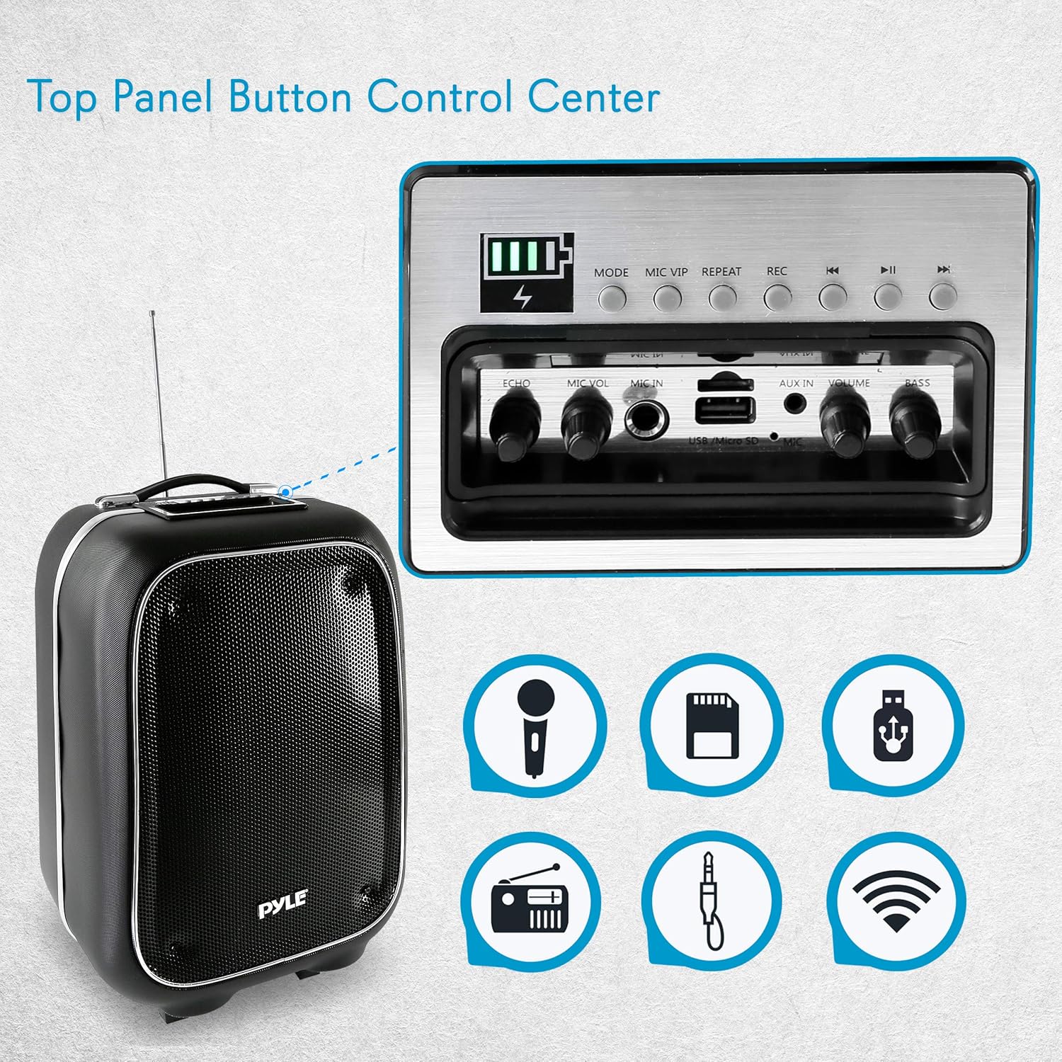 Pyle Wireless Portable PA Speaker System - 400 W Battery Powered Rechargeable Sound Stereo Speaker and Microphone Set with Bluetooth MP3 USB Micro SD FM Radio AUX - For Outdoor DJ Party PWMA825BT