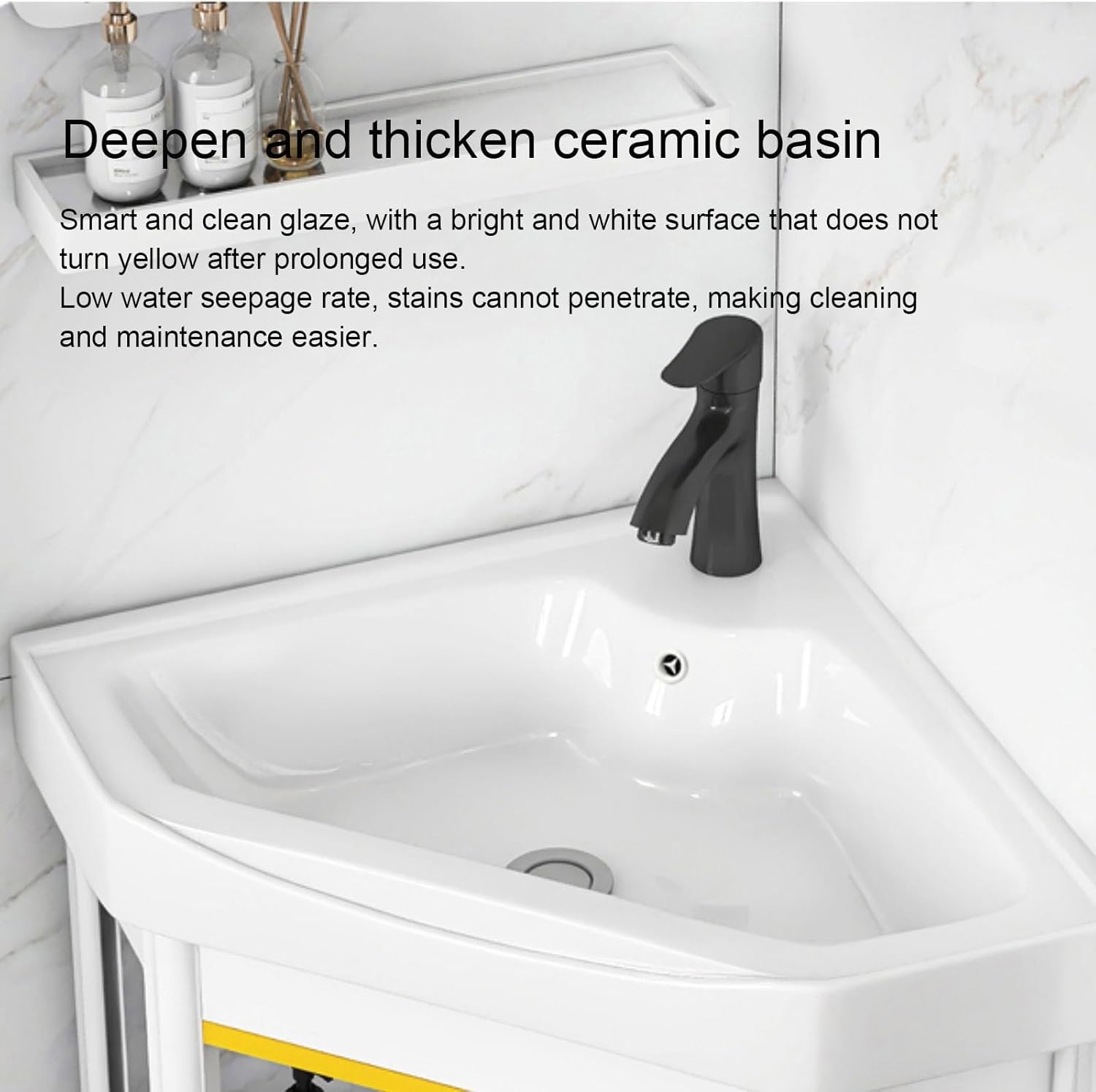 Small Wall Mount Corner Sink, with Storage Cabinet, Easy to Install, Space-Saving Wall-Mounted Wash Basin for Compact Bathrooms (White 48x48x40cm)