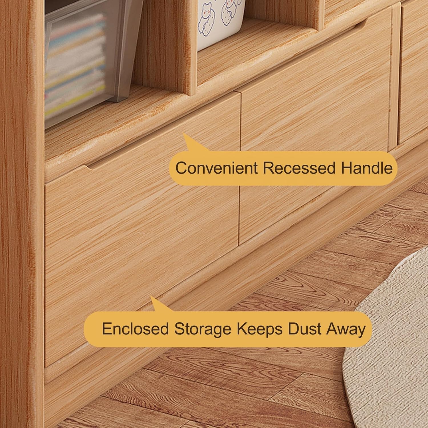 Modern Short Bookshelf with Cabinet Wood Bookcase with 3 Drawers, Large Display Shelf Book Shelf Freestanding Display Rack Shelving Unit(Brown,100cm/39.4in)