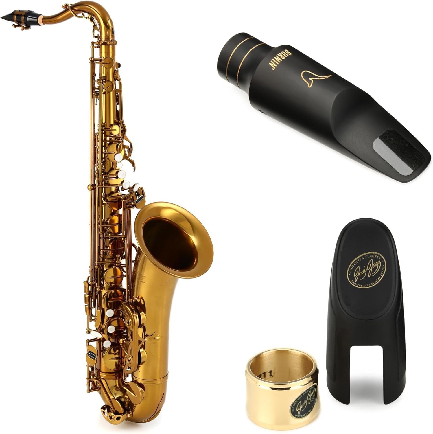 BetterSax Classic Tenor Saxophone with Professinal Burnin' 6* Mouthpiece and Power Ligature Bundle - Dark Gold | High F# Key, Blue Steel Springs, Pisoni Pads, Case & Neck Strap - Perfect for Students