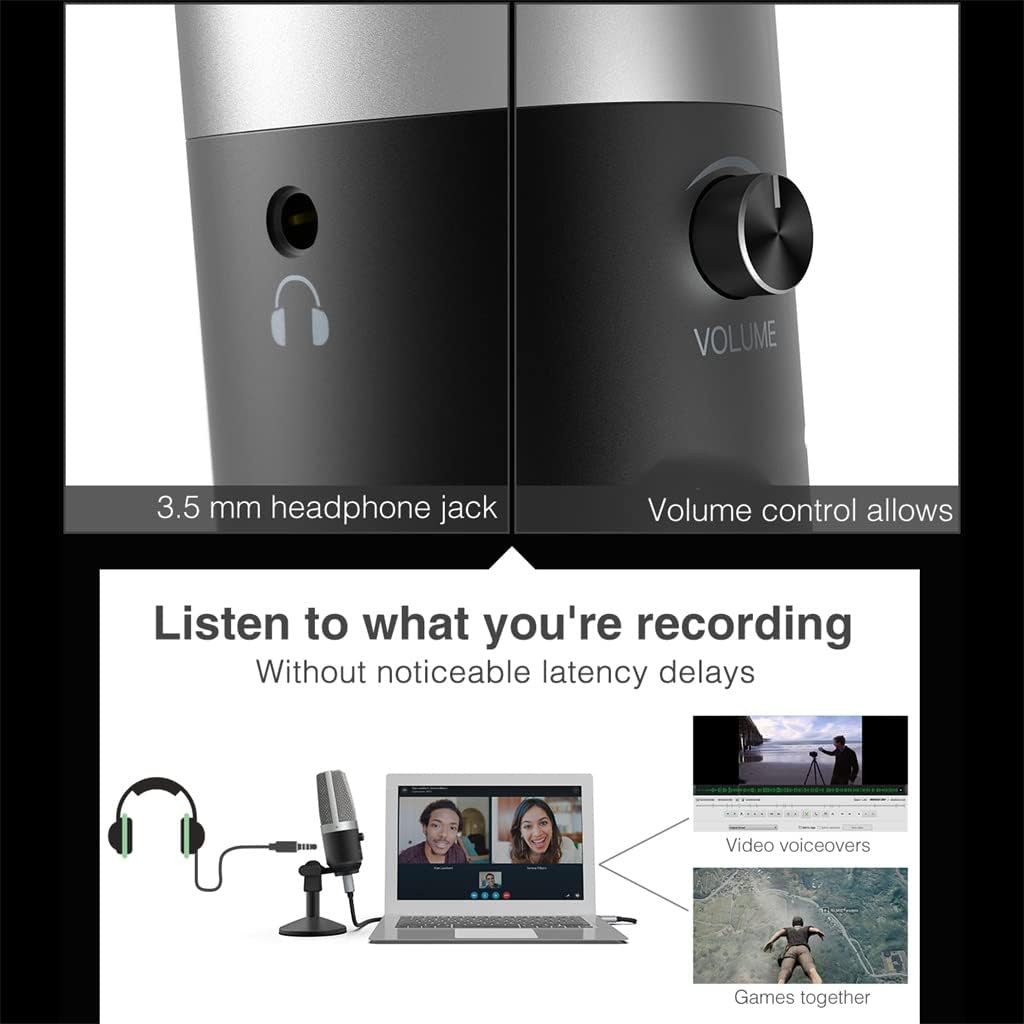 USB Microphones for Laptops and Computers, Streaming Media Dubbing Podcasts for Recording Microphones (Color : Black, Size