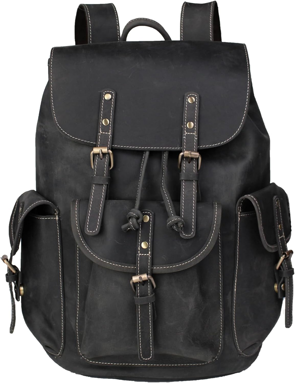 Genuine Leather Men'S Retro Backpack Suitable for 16-Inch Laptops for Business Travel Daily Backpack(9045-Black