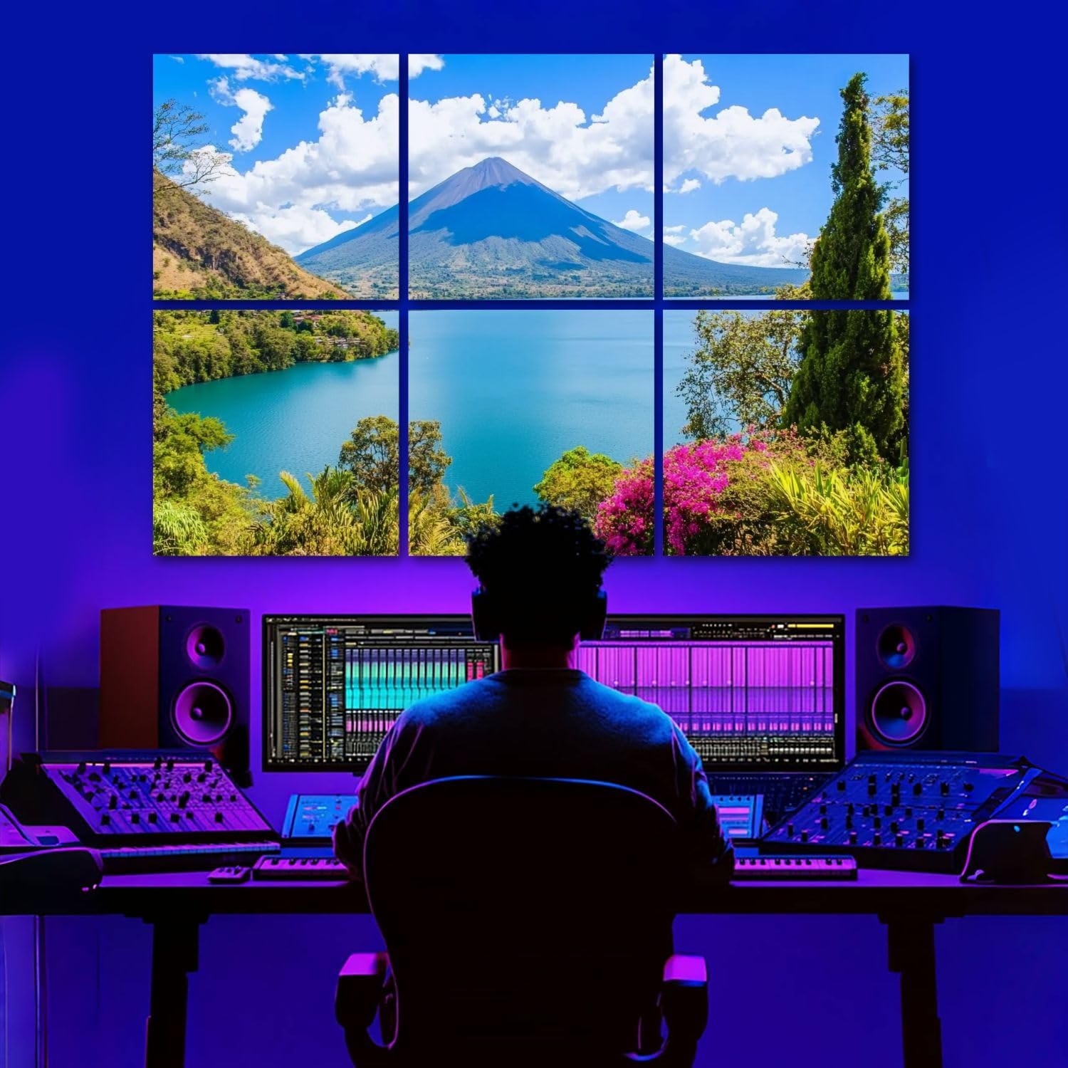 6 Pack Art Acoustic Panels Beautiful bay Lake Atitlan view to Volcano San highlands Guatemala Sound Absorbing Panel 48