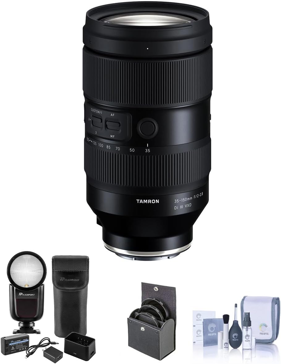 Tamron 35-150mm f/2-2.8 Di III VXD Lens for Sony E Bundle with X R2 TTL Round Flash Speedlight, 82mm Filter Kit, Cleaning Kit
