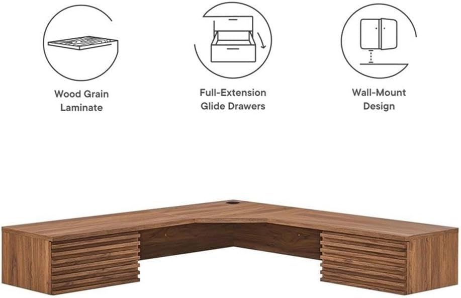 Pemberly Row Wall Mount Corner Modern Wood Office Desk in Walnut