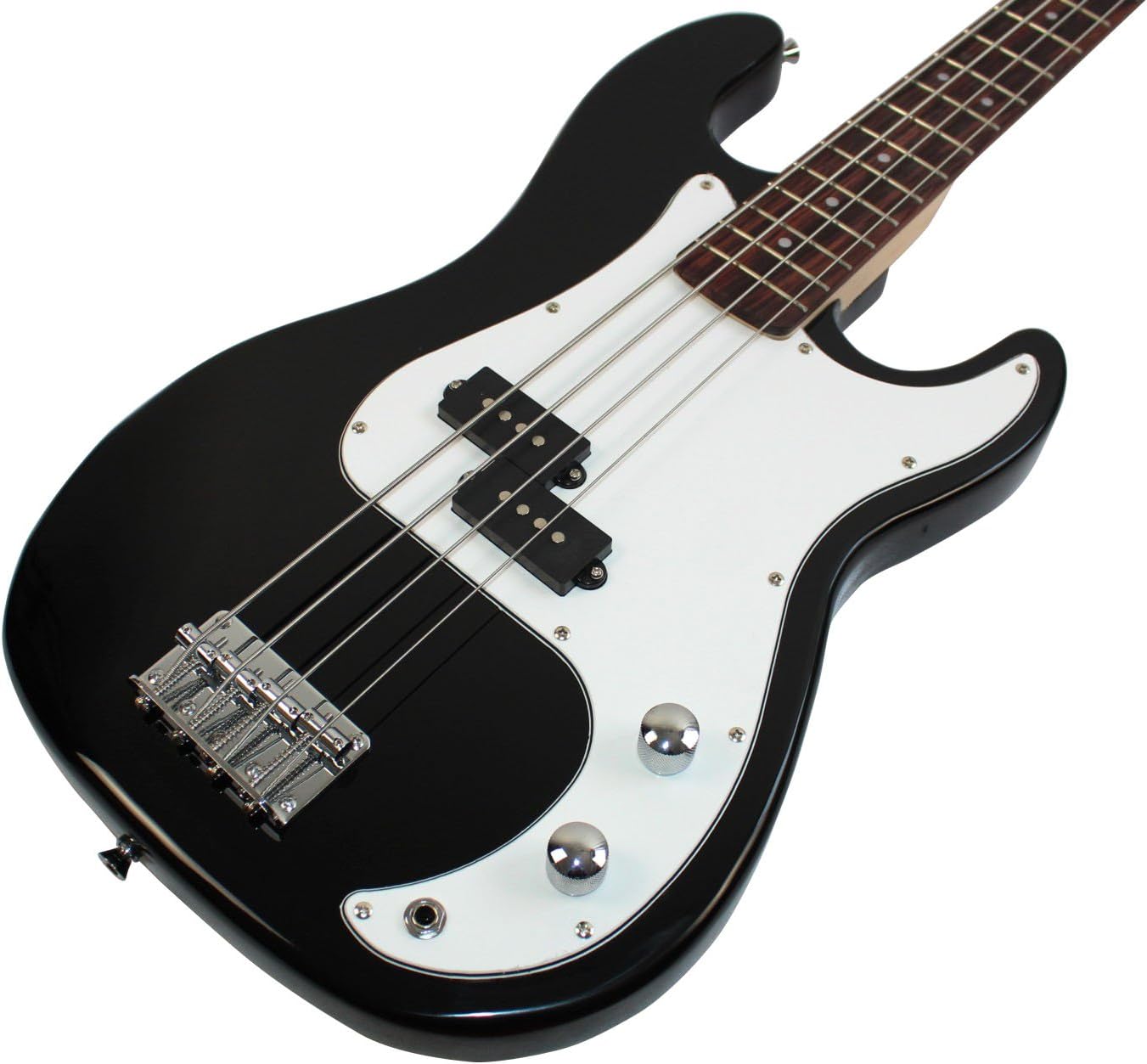 Stedman Beginner Series Bass Guitar Bundle with 15-Watt Amp, Gig Bag, Instrument Cable, Strap, Strings, Picks, and Polishing Cloth - Black