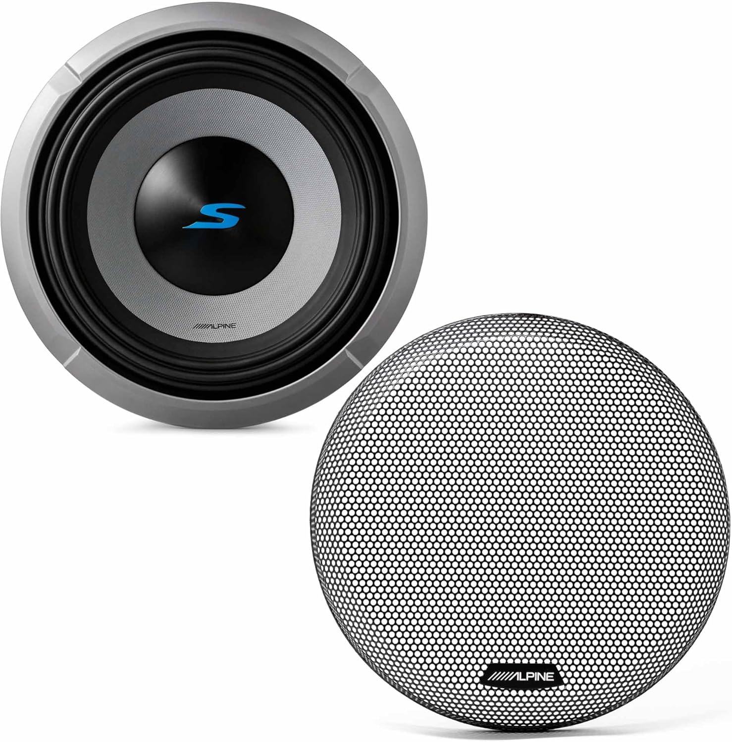 Alpine S2-W10D4 S Series 10 Dual 4-Ohm Subwoofer 1800W KTE-10G.3 10 Subwoofer Grille for Select Subwoofers Bundle