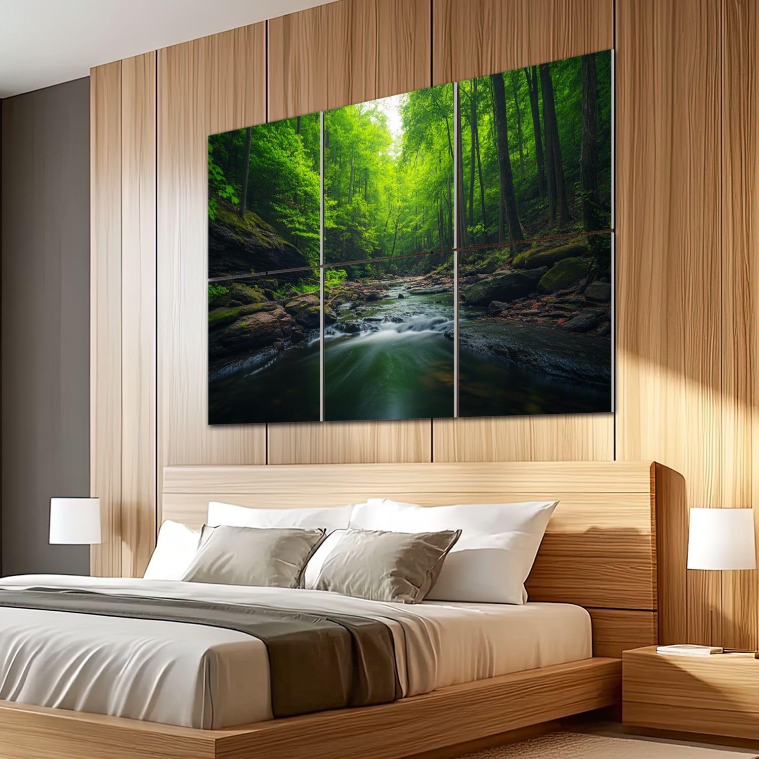 6 Pack Art Acoustic Panels Sound Absorbing River Green Forest Nature Wilderness Modern Rustic Scenic Colorful Decorative Soundproof Wall Panels Self Adhesive for Recording Studios Office 72