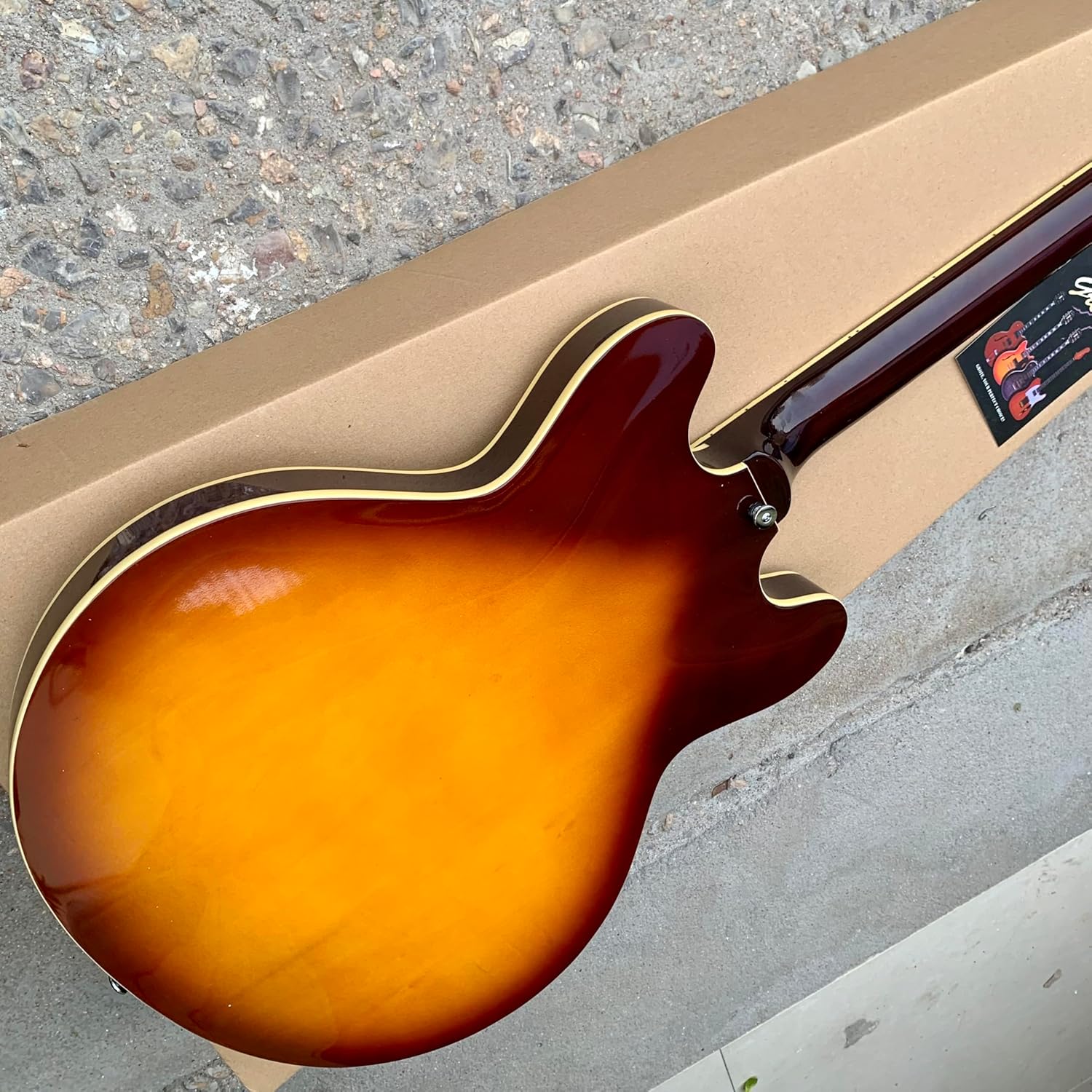 Semi-Hollow Body Electric Guitar, Left-Handed, F-Hole Design, Sunburst Finish