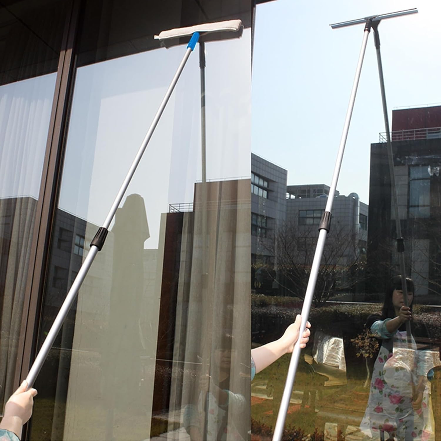 3 ' 10ft 15 20 Feet Window Cleaning Pole for Second Story High Windows, Foldable Extension Glass Squeegee Cleaner Tool Adjustable Outdoor Window Dusting Kit, Professional,L 300cm/9.8ft/118.1in