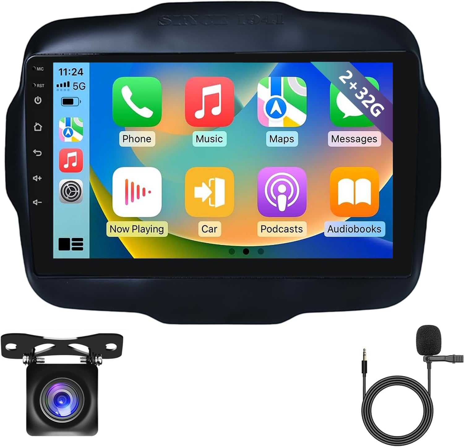 2G+32G Android13 9 Inch IPS Screen Wireless Apple Carplay Android Auto Car Stereo for Jeep Renegade 2015-2020 Car Radio with FM/RDS Bluetooth GPS WiFi SWC Mirror Link USB Backup Camera MIC