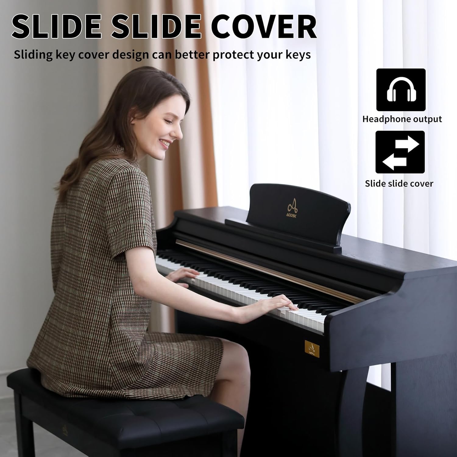 AODSK 88 Key Weighted Hammer Action Digital Piano with Full-Size Weighted Keys+AODSK Wooden Duet Piano Bench with Padded Cushion and Storage Compartment