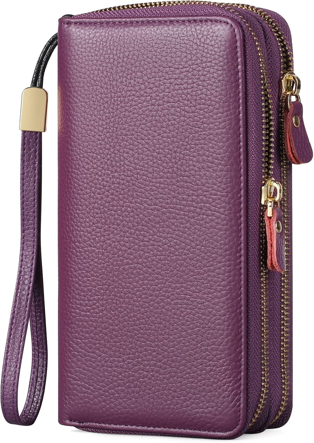 Leather Women Wallet Blocking Zipper Around Phone Holder Clutch Wristlet Large Capacity