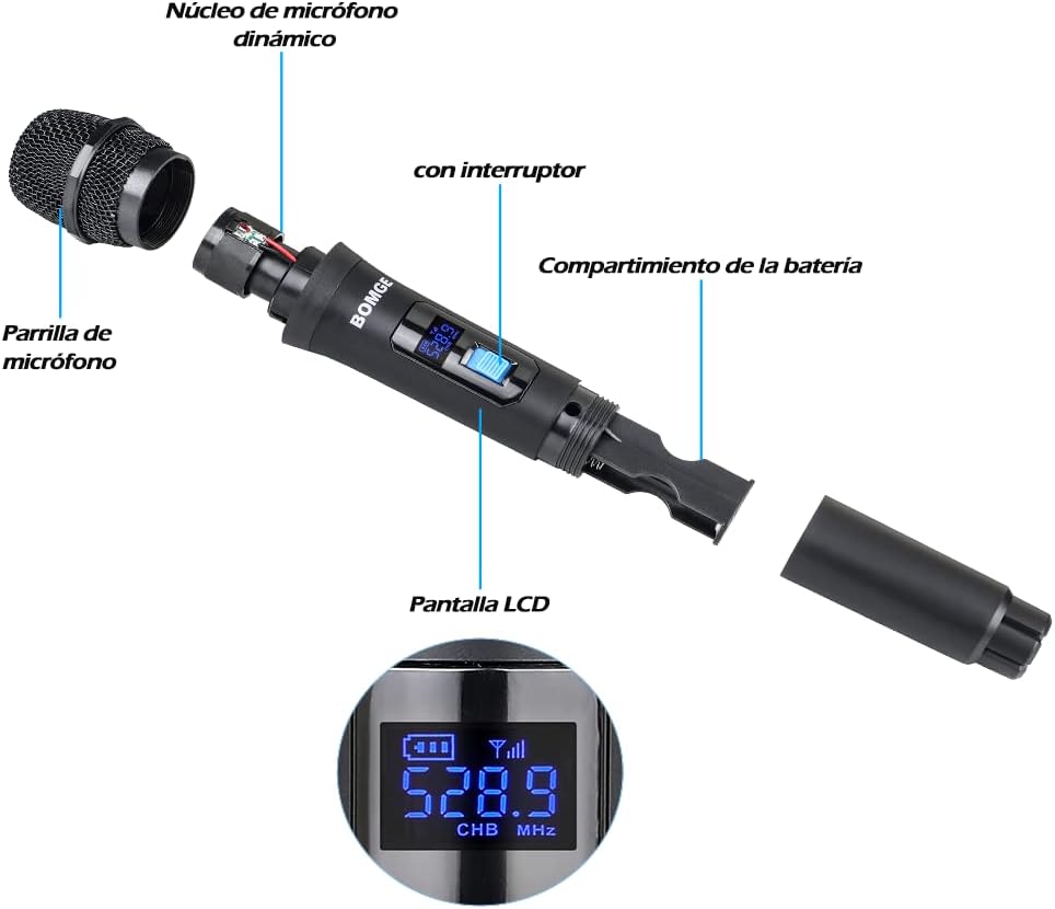 BOMGE Wireless Microphone System, Pro 4-Channel Cordless Mic Set with Four Handheld Mics, Fixed Frequency, Long Range 200ft, Ideal for Church,Karaoke, Events (V410)