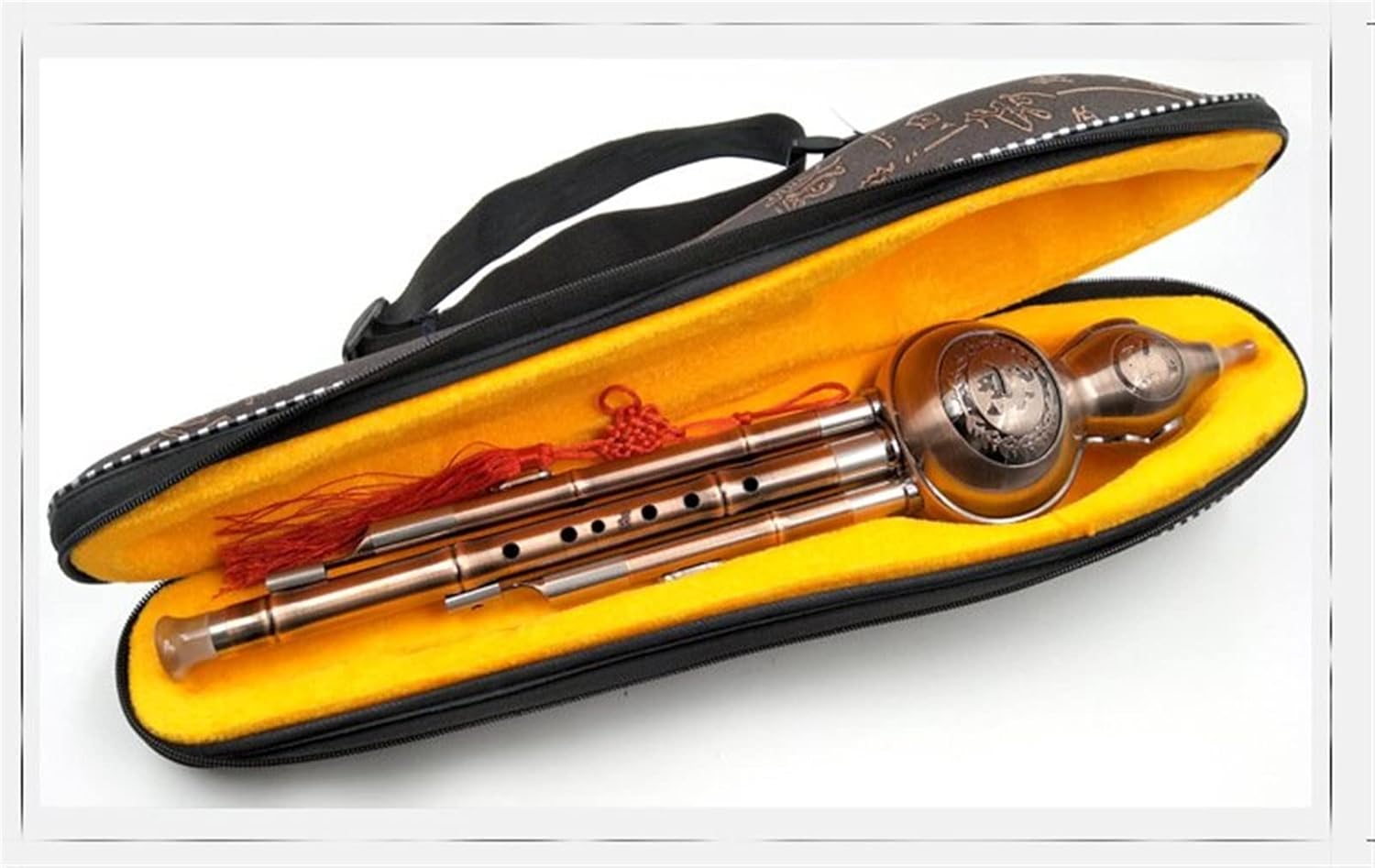 FLFL Hulusi Bronze-Plated Bronze Cucurbit Silk B-Flat C Key Playing Beginner Musical Instrument with Box