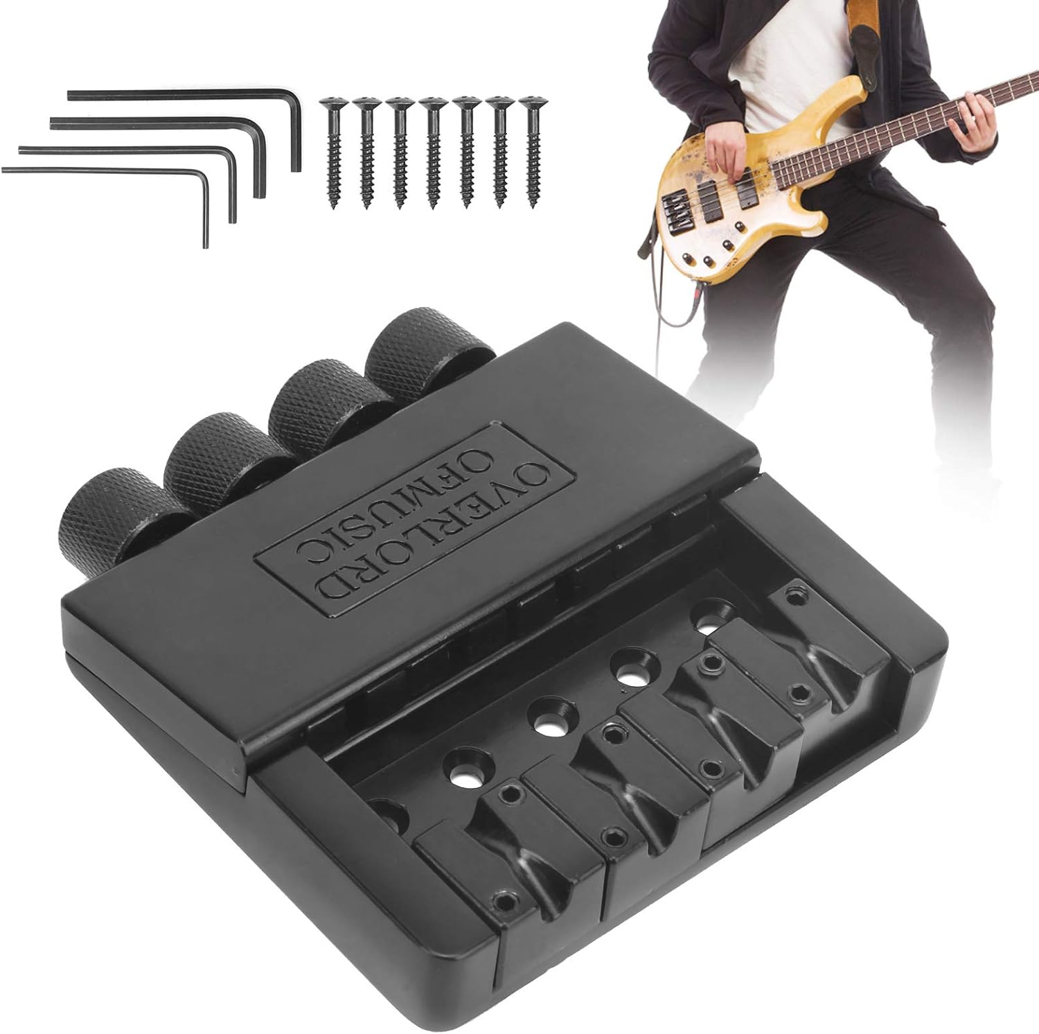 Bass Tremolo Bridge System, Heavy Duty Zinc Alloy, 4 String Bass Bridge System, Adjustable Tailpiece for Electric Guitar Bass Players, Stage Performance, Home Practice