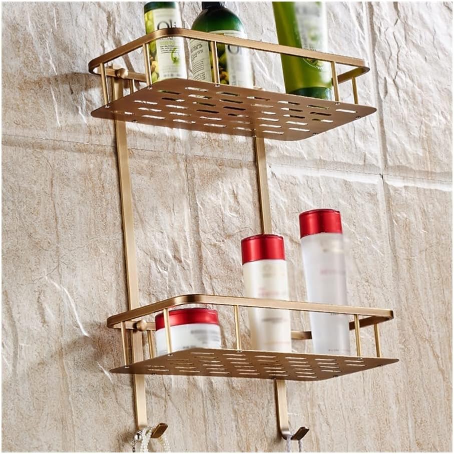 Corner Shower Caddy Bathroom Shelves, Antique Copper Double Wall Mount Corner Shower Shampoo Soap Cosmetic Storage Shelf Shower Organizer (Color : D)