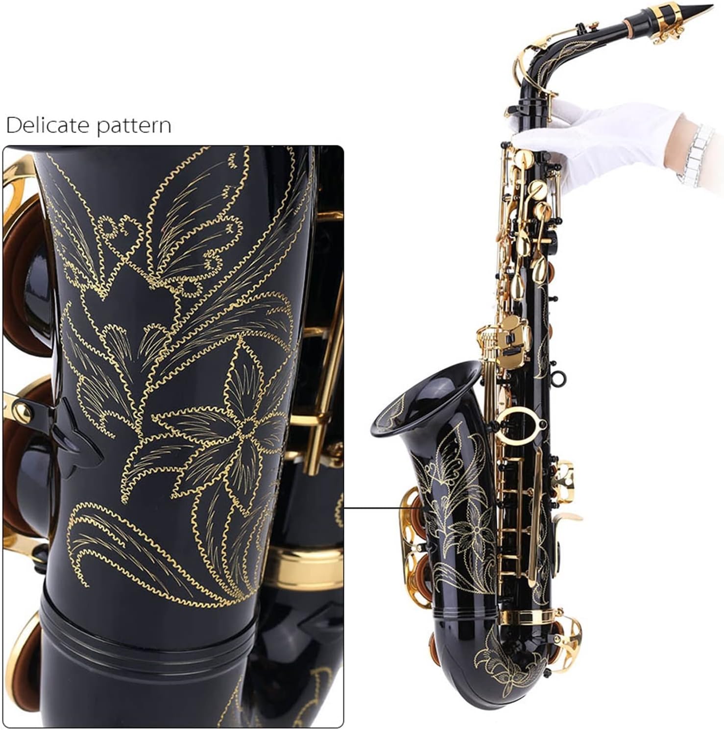 EB Alto Saxophone Brass Lacquered Gold E Flat Sax Woodwind Instrument with Padded Case