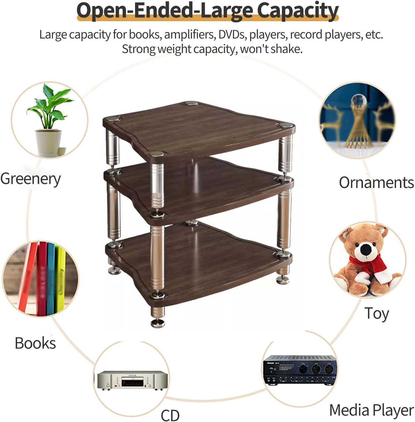 3-Tier Petite Entertainment Center Stand - Corner TV Center Stereo Components Storage Cabinet - HiFi Racks and Stands Audio Rack for Living, Gaming, Recording R（A-3-65x55x61.5cm）