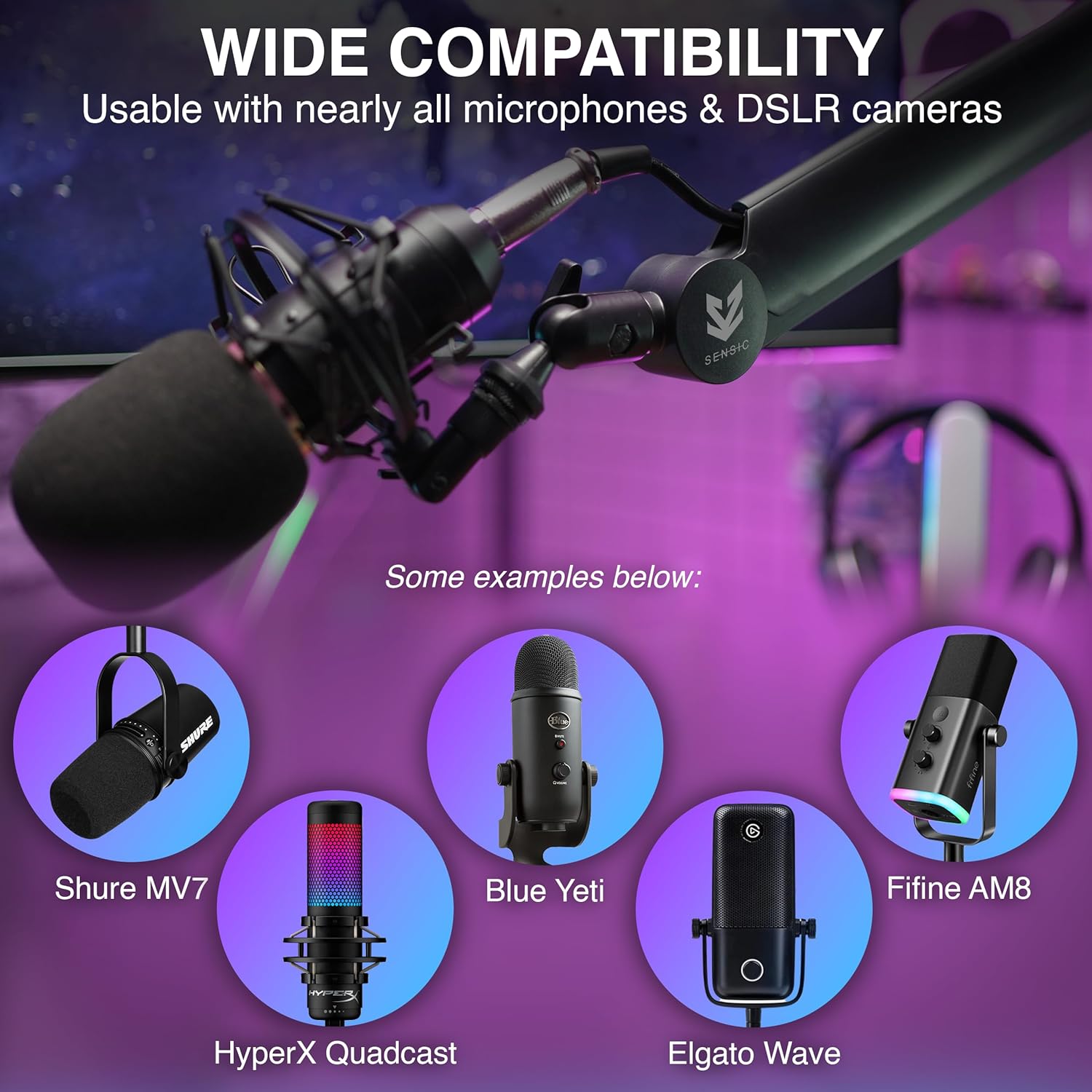 Sensic SA-30 Microphone Boom Arm, 360° Rotatable Mic Stand with 6 inch riser, Microphone Holder with 1/4