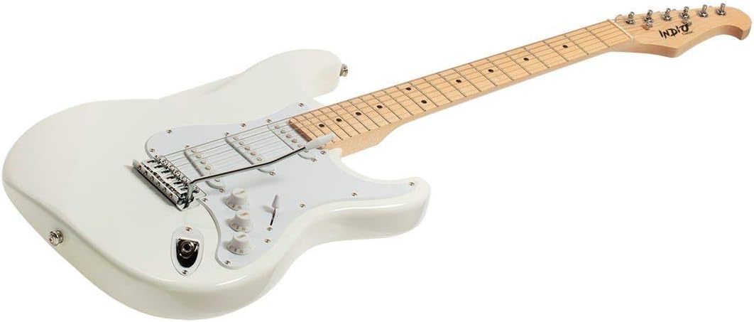 Monoprice Cali Classic Electric Guitar - White, 6 Strings, Double-Cutaway Solid Body, Right Handed, SSS Pickups, Full-Range Tone, With Gig Bag, Perfect for Beginners - Indio Series