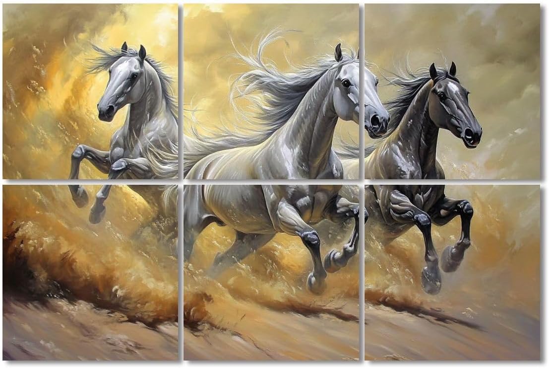 6 Pack Art Acoustic Panels Sound Absorbing Animal Pictures Desert Running Horses Galloping Flowing Manes Dust Decorative Soundproof Wall Panels Self Adhesive for Recording Studios Office 72