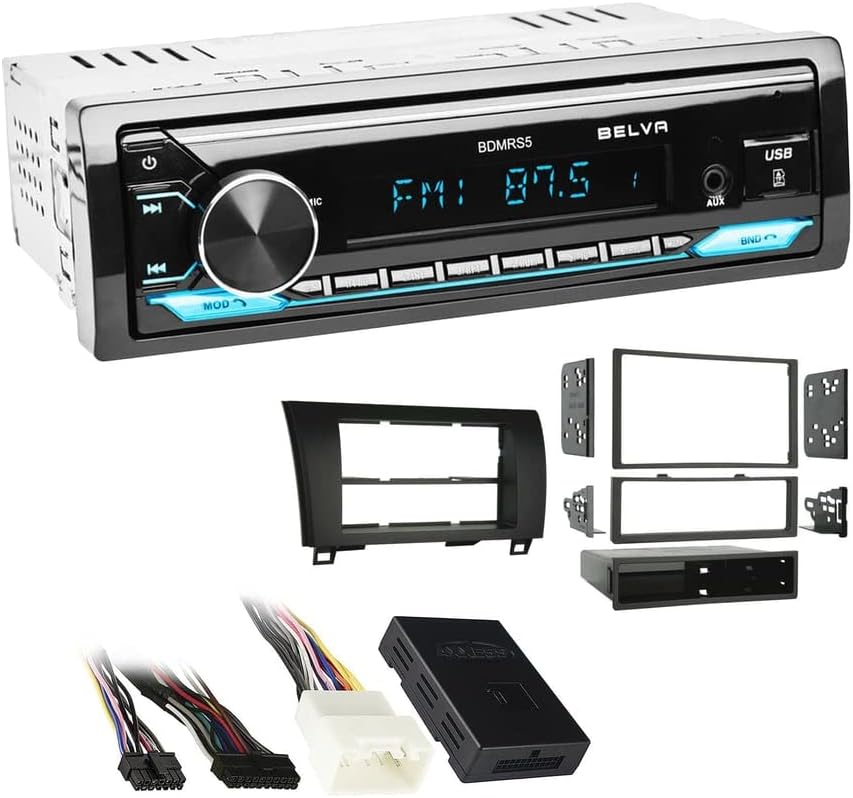 Single DIN Bluetooth Front SD/USB/AUX Car Stereo Upgrade for 2007-2013 Toyota Tundra (Matte Black Dash, Amplified)