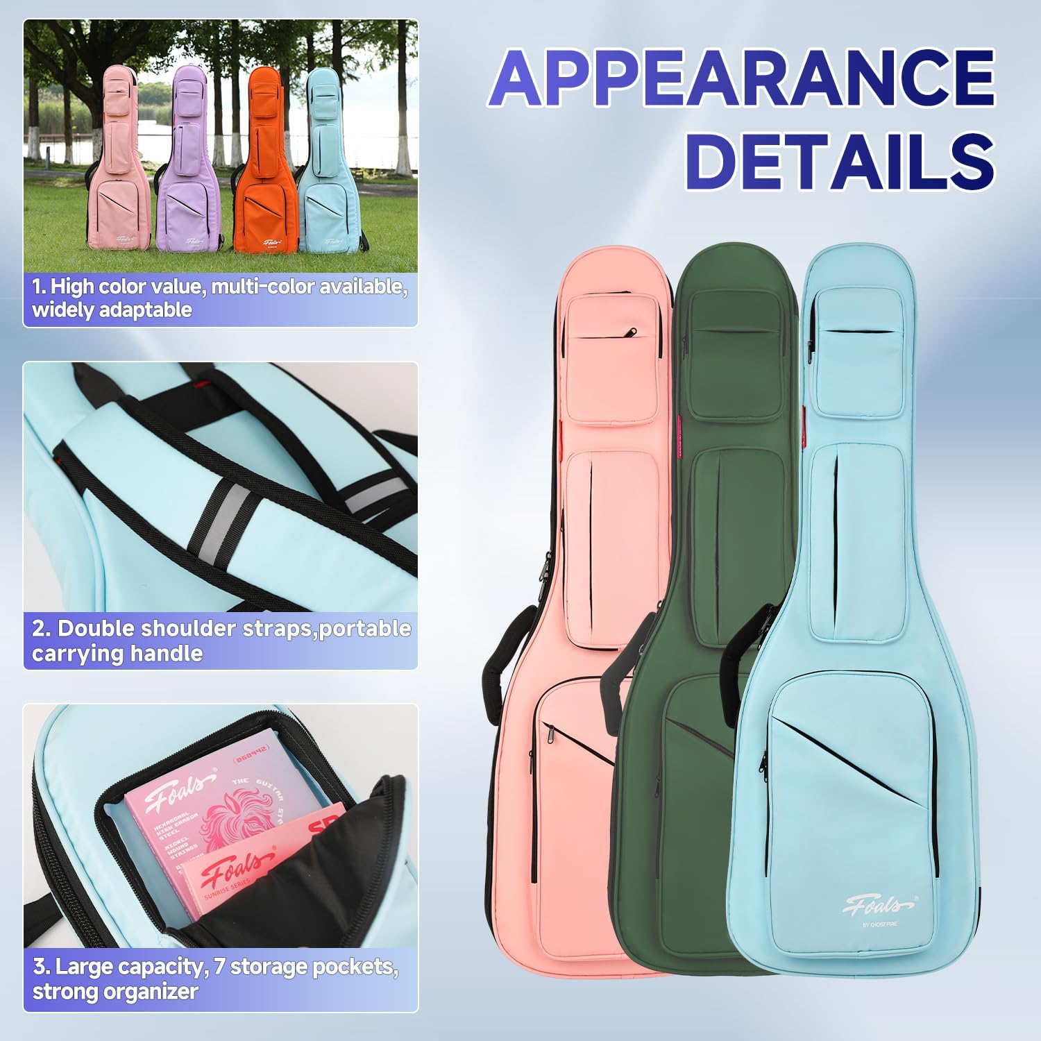 GHOSTFIRE FOALS Phantom Series Electric Guitar Case Colorful Guitar Gig Bag Super thick with Storage Space (Pink, Electric Guitar)