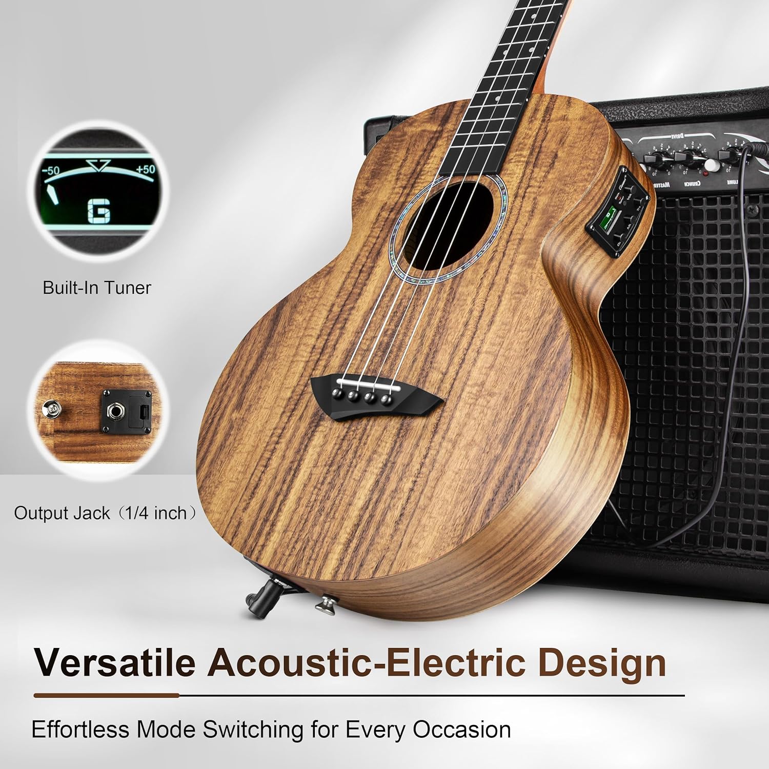 Left Handed - Caramel BLM27 Acacia Baritone Acoustic & Electric Ukulele