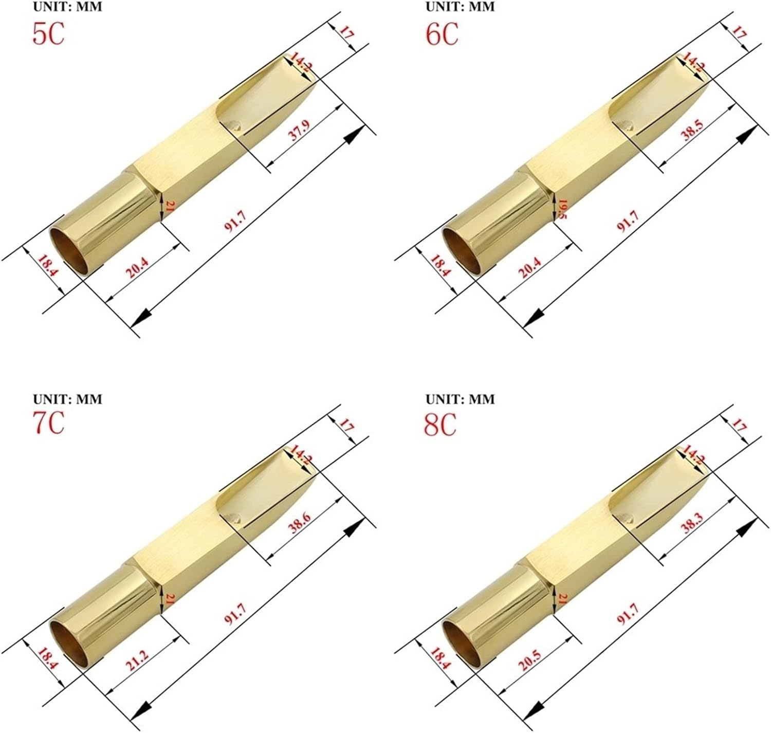 Sax Replacemen Set Alto Saxophone Mouthpiece Metal Gold Plated for Classical Jazz Music Saxophone Mouthpiece Saxophone Accessories (Color : 6c)