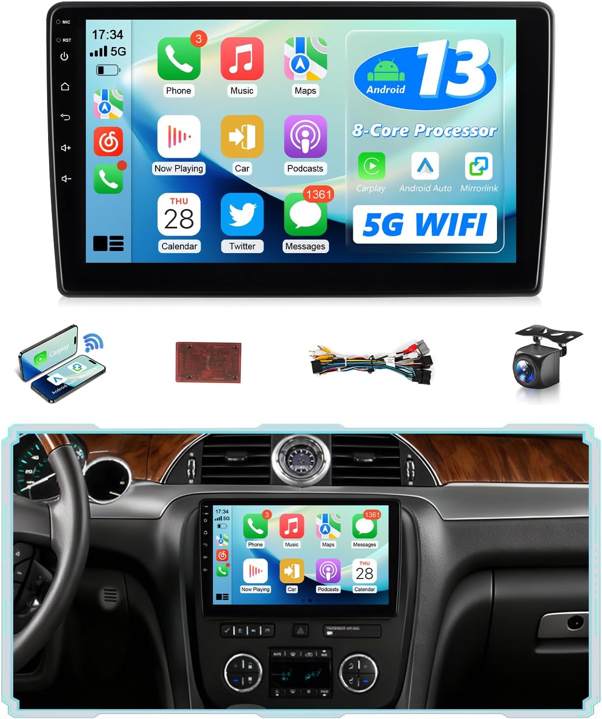 8Core Car Stereo for Chevy Silverado 2007 to 2014 GMC Sierra Radio Wireless CarPlay Android Auto-10.1“ Touchscreen for Traverse Suburban Tahoe Yukon Car Play 5G WiFi GPS BT RDS DSP SWC, No Bose