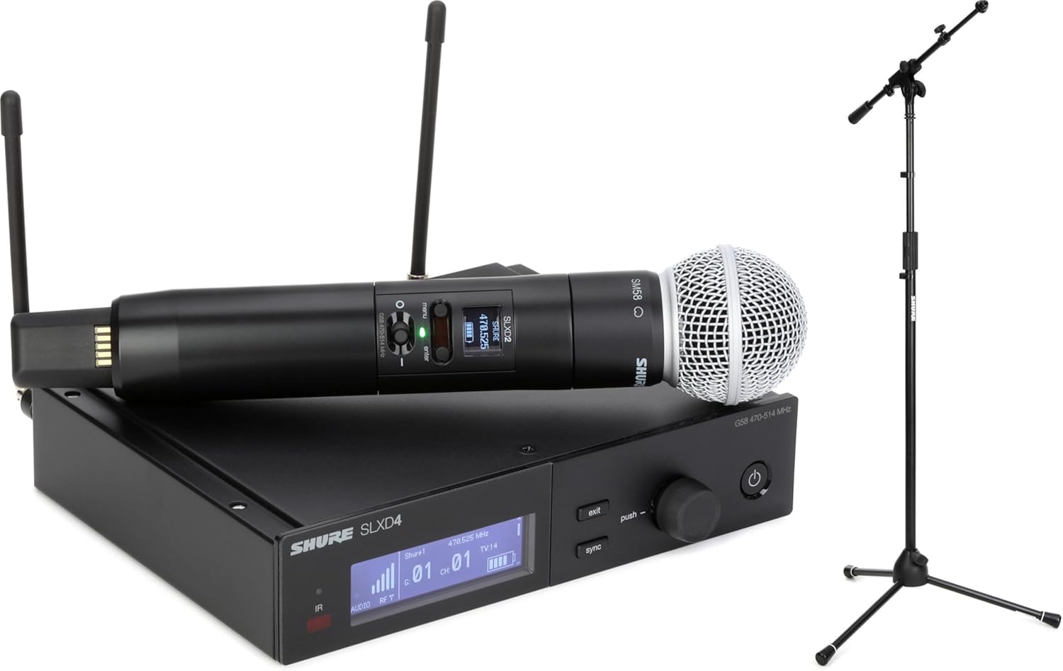 Shure SLXD24/SM58 Digital Wireless Handheld Microphone System G58 Band with Tripod Stand – Professional Audio for Performers, Presenters, and Events