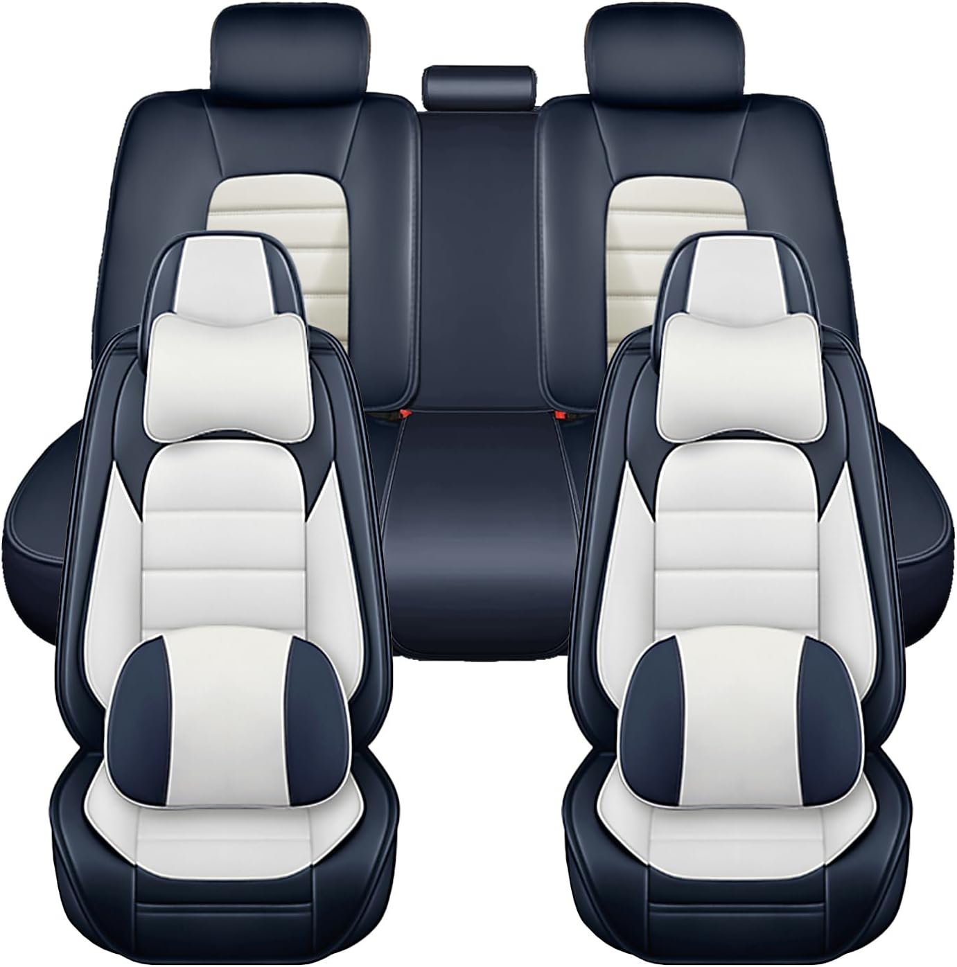 Universal Car Seat Covers for Buick Rainier 2004-2007 Comfortable and Anti-Slip Seat Covers,Waterproof Leather Seat Protectors Interior Accessories(5Pcs Deluxe-Blue&White)