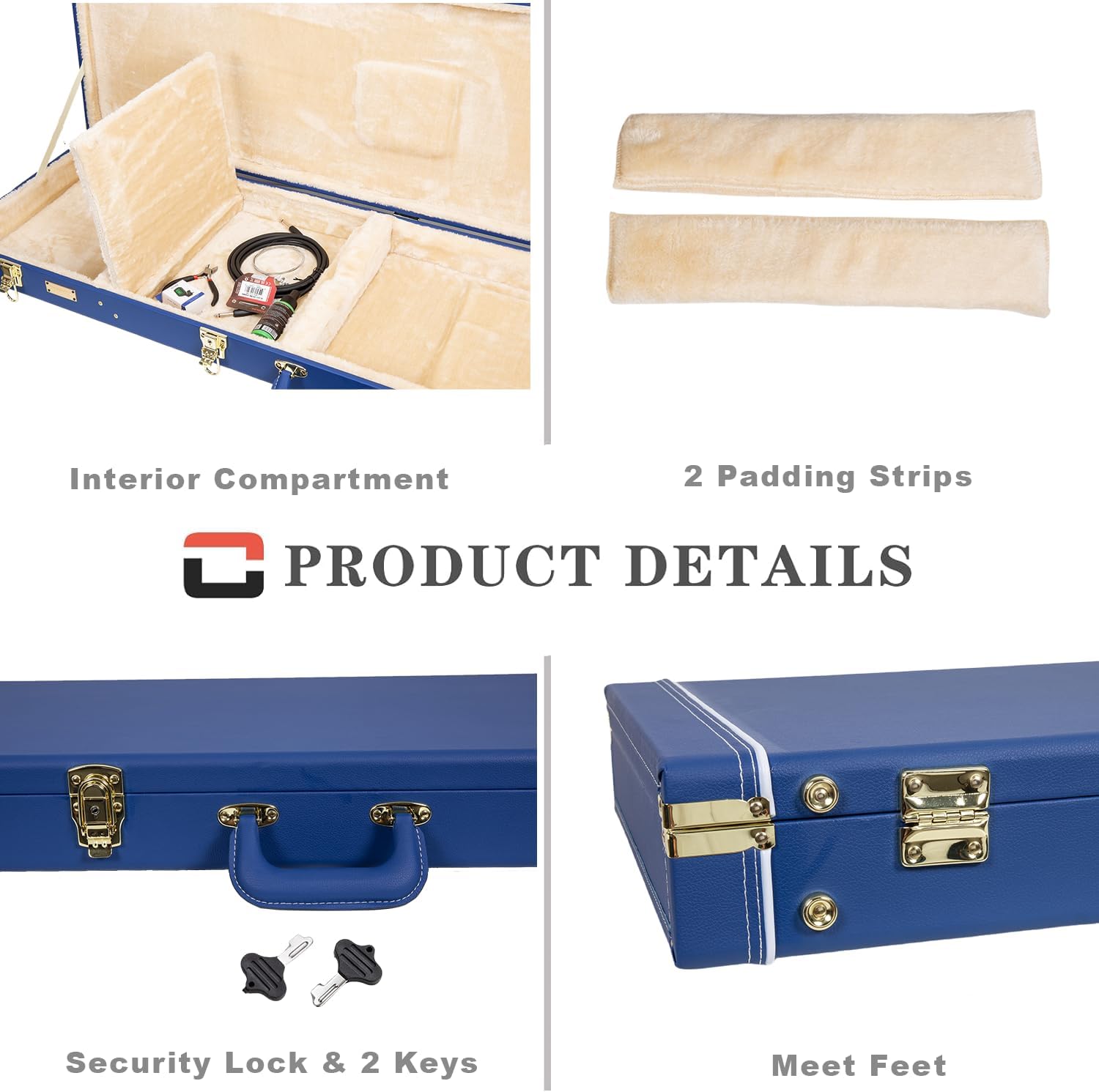 Crossrock Wooden Bass Guitar Case for Fender Precision & Jazz | Vibrant Blue Faux Leather, Beige Plush Interior, Lock – Designer Series(CRW520BVB)