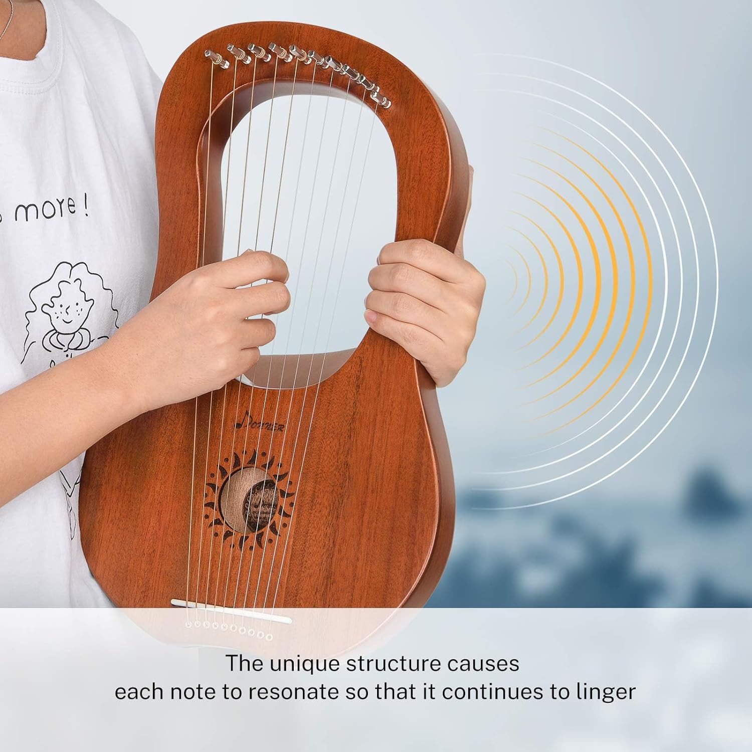 Donner Lyre Harp, 10 Metal Strings, Mahogany Body and Bone Saddle DLH-002 Lyre Harp for Beginner Kids with Tuning Wrench, Spare String Set, Black Gig Bag, Manual, Ancient Greece Style