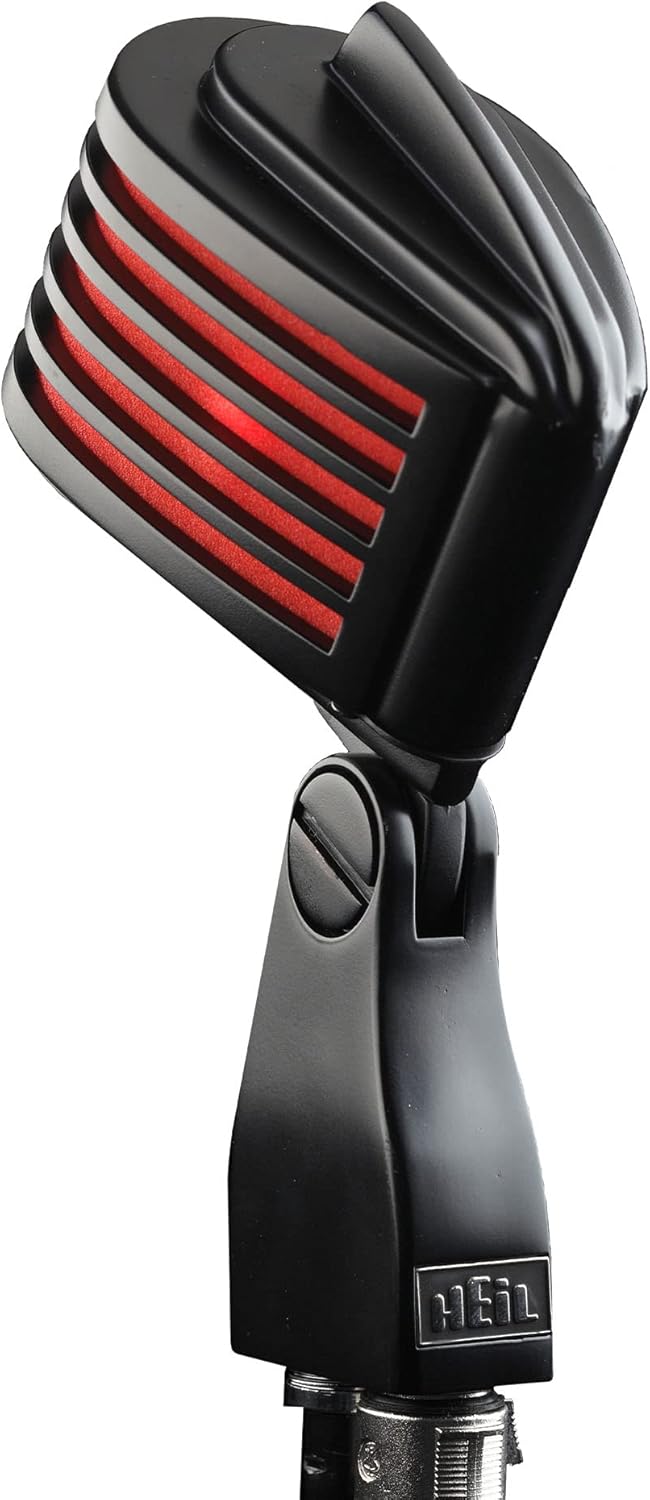 Heil The Fin Dynamic Microphone for Live Sound Applications and Video Podcasting, XLR Microphone with Vintage Appeal, Wide Frequency Response, and Superior Rear Noise Rejection - Black/Red
