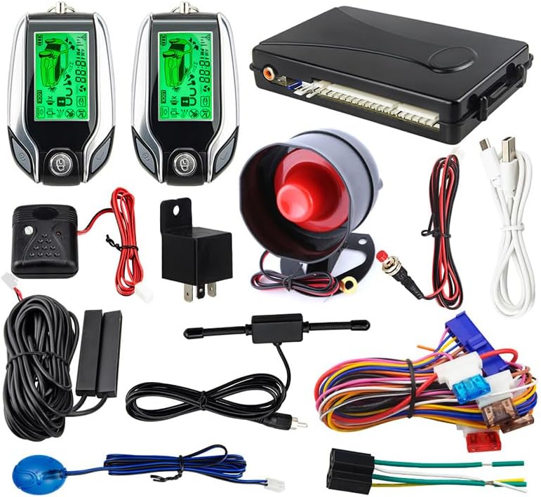 SC2004 Two-Way car Alarm System with PKE Passive keyless Entry, Rechargeable LCD Pager Display and Remote Trunk Release, Impact Warning DC12V