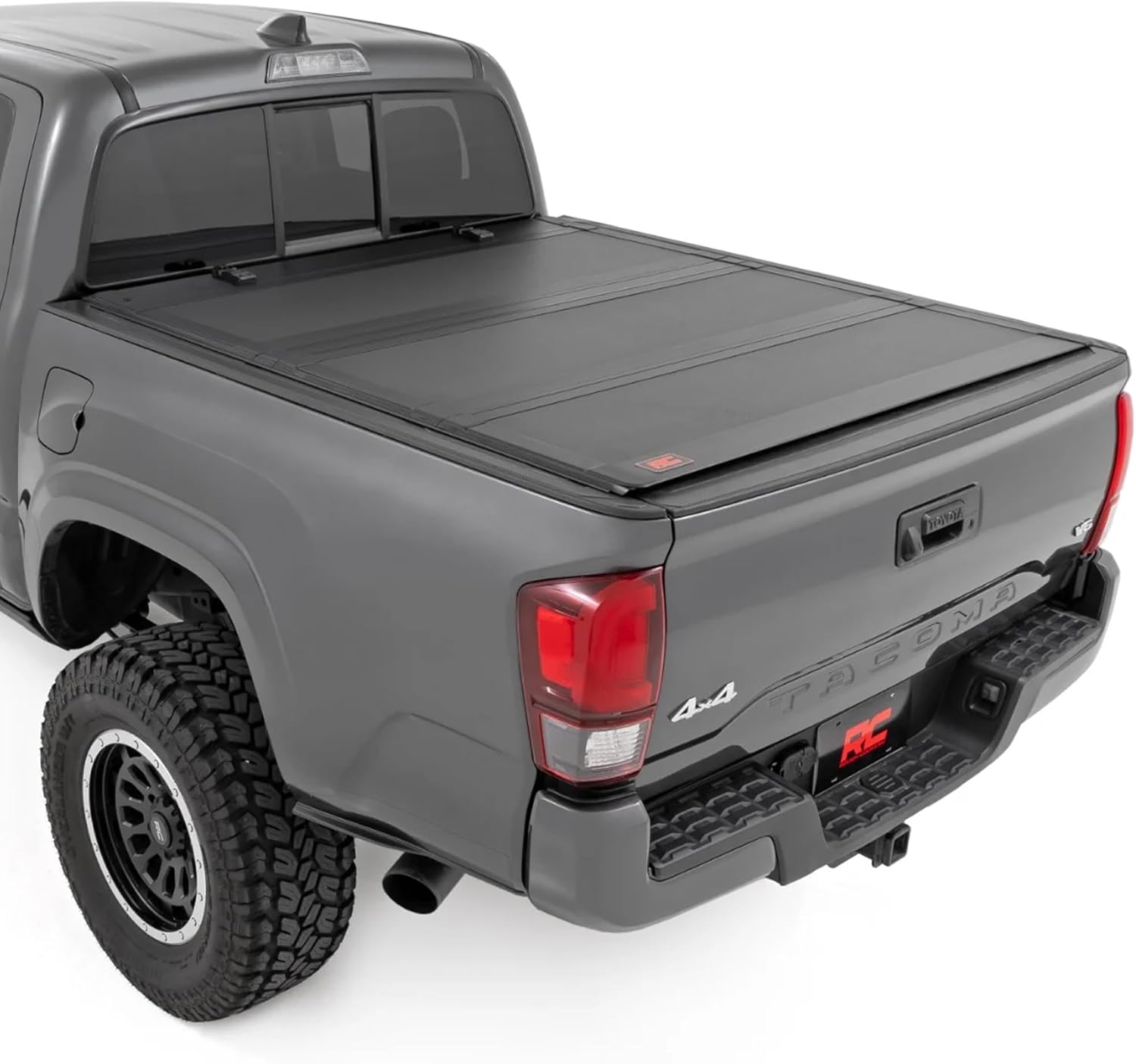 Rough Country Hard Flip-Up Tonneau Cover for Toyota Tacoma (2016-2023) - Tri-Fold Aluminum Truck Bed Cover, Weatherproof w/Full Bed Access