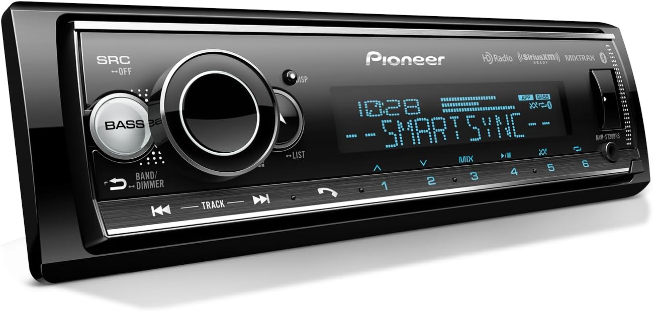 Pioneer MVH-S720BHS 1-Din Digital Media Receiver – Bluetooth, SiriusXM, Color Change, HD Radio, USB, FLAC, Voice Control, 50W x 4 Output, 13-Band EQ, AM/FM Radio, Hi-Volt RCA Preouts