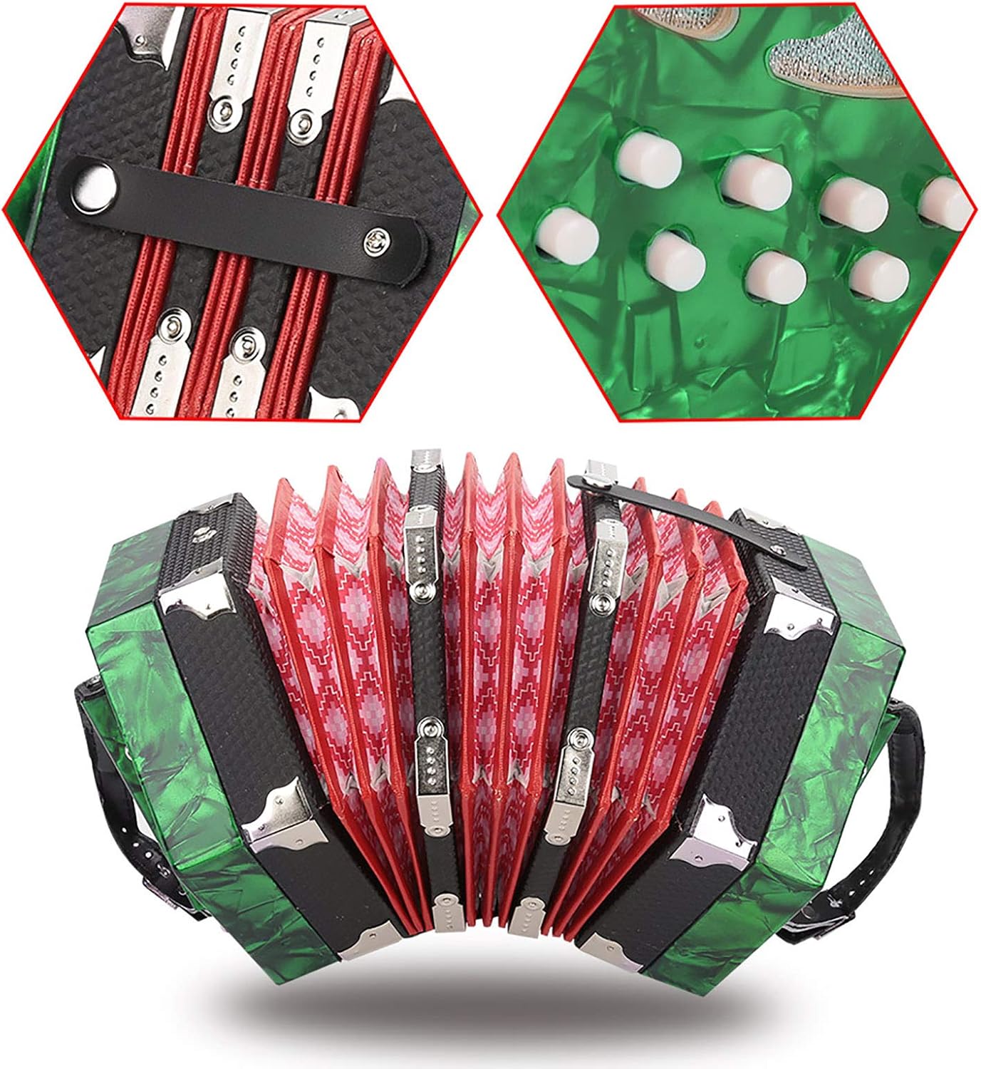 20 Button Concertina, Accordion Musical Instrument Accessory with Carrying Bag for Kids Beginner for Children Amateur(Green)