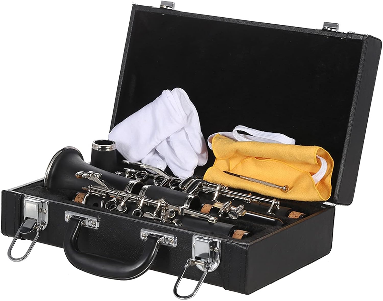 Clarinet Set ABS Clarinet Bb Cupronickel Plated Nickel 17 Key with Cork Cleaning Cloth Gloves Woodwind Instrument Professional Clarinet