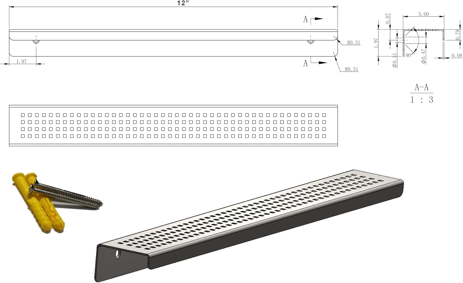 SereneDrains Stainless Steel Matte White Shower Shelf for Inside Shower Drill in Wall Mount Small Bathroom Shelf Decor Organizer Rack Caddy Floating (Matte White, 12 Inch)
