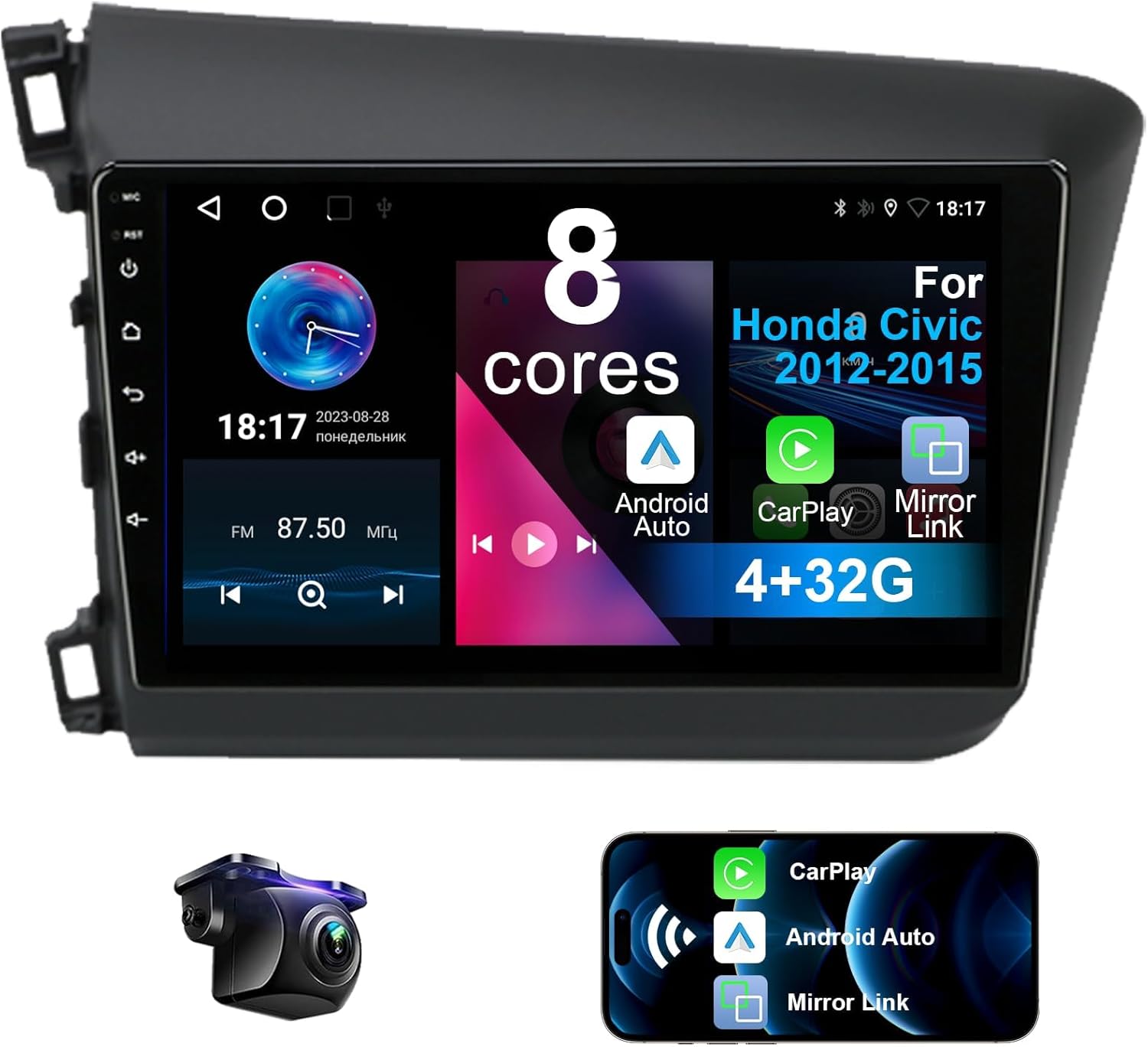Upgraded Android 13 8 Core Car Radio Stereo for Honda Civic 2012 2013 2014 2015 with Wireless Carplay&Android Auto 4+32G 9