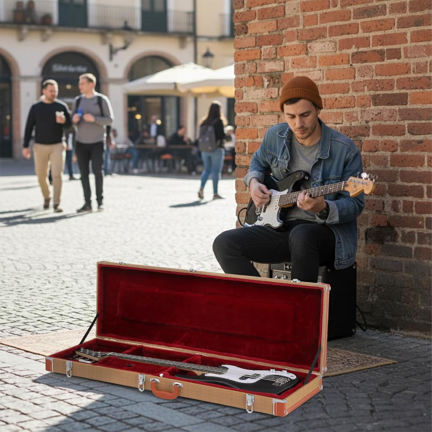 Ktaxon Electric Bass Guitar Hard Case, Wooden Hard-Shell Protective 46