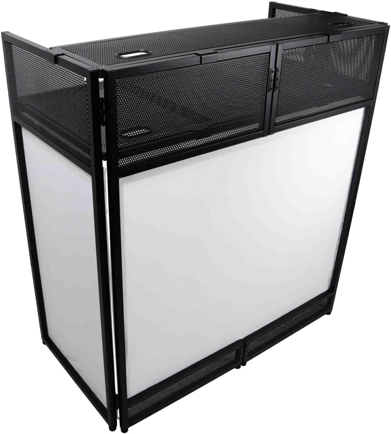 XF-VISTA BL MK2 VISTA VISTA DJ Booth Facade Table Station with White/Black Scrim kit and Padded Travel Bag | Black Hardware