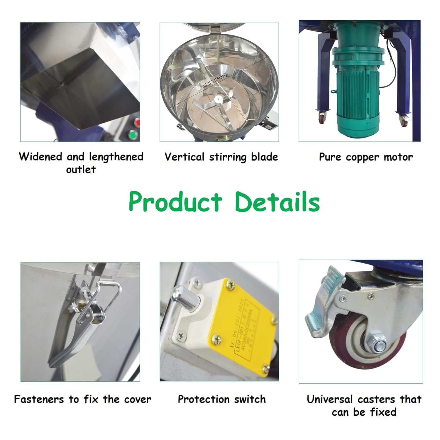 220V 4KW Vertical Color Mixing Machine Three Phase Industrial Plastic Granule Blender Mixer with 331lb Stainless Steel Mixing Tank 48rpm