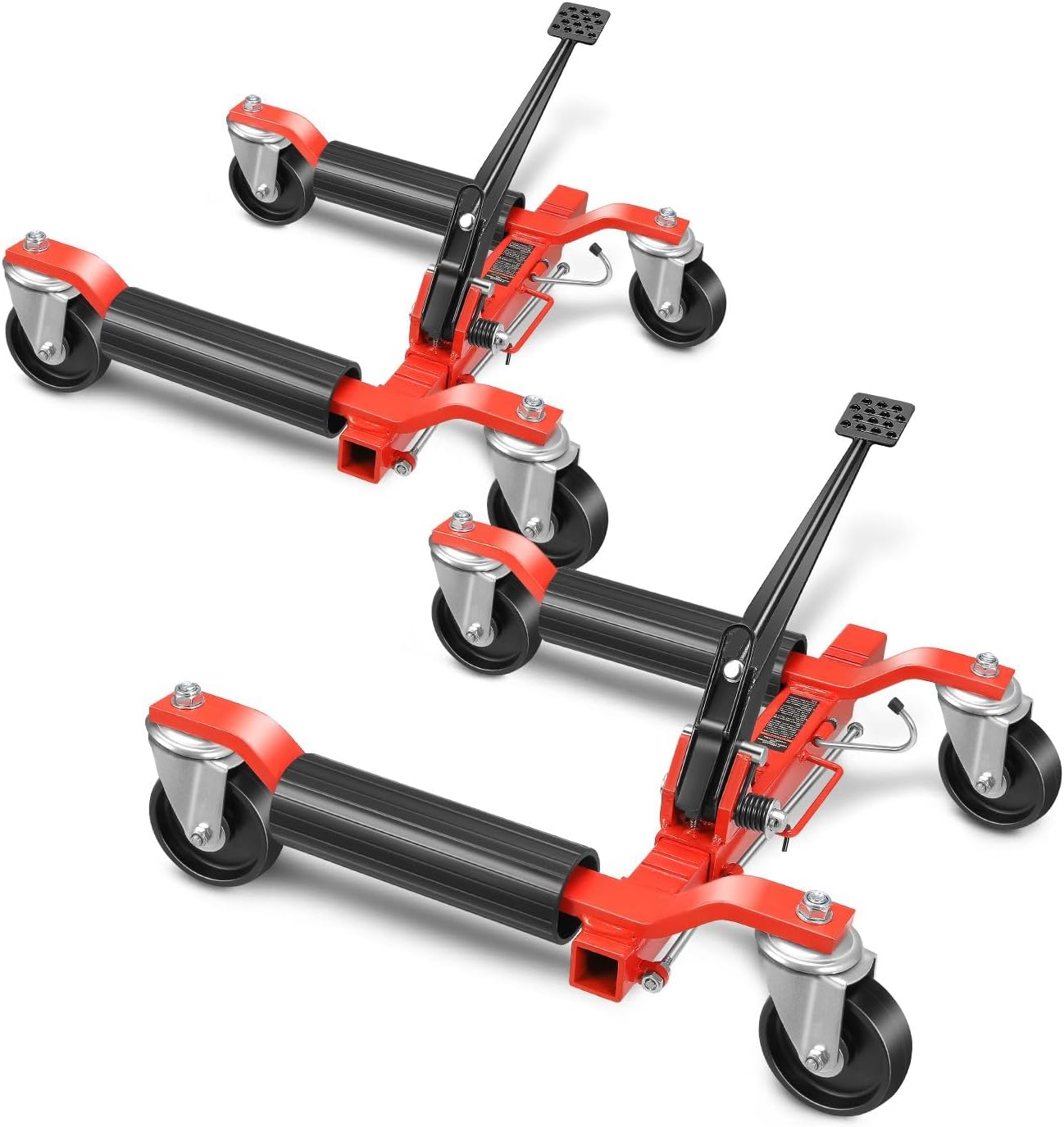 DNA Motoring 2pcs Car Wheel Dolly Jack Set Mechanical 1250 lbs Car Skates, 9'' Wheel Vehicle Positioning Jack, Heavy Duty Rollers with Ratcheting Foot Pedal for Tire Auto Repair Moving, TOOLS-00759