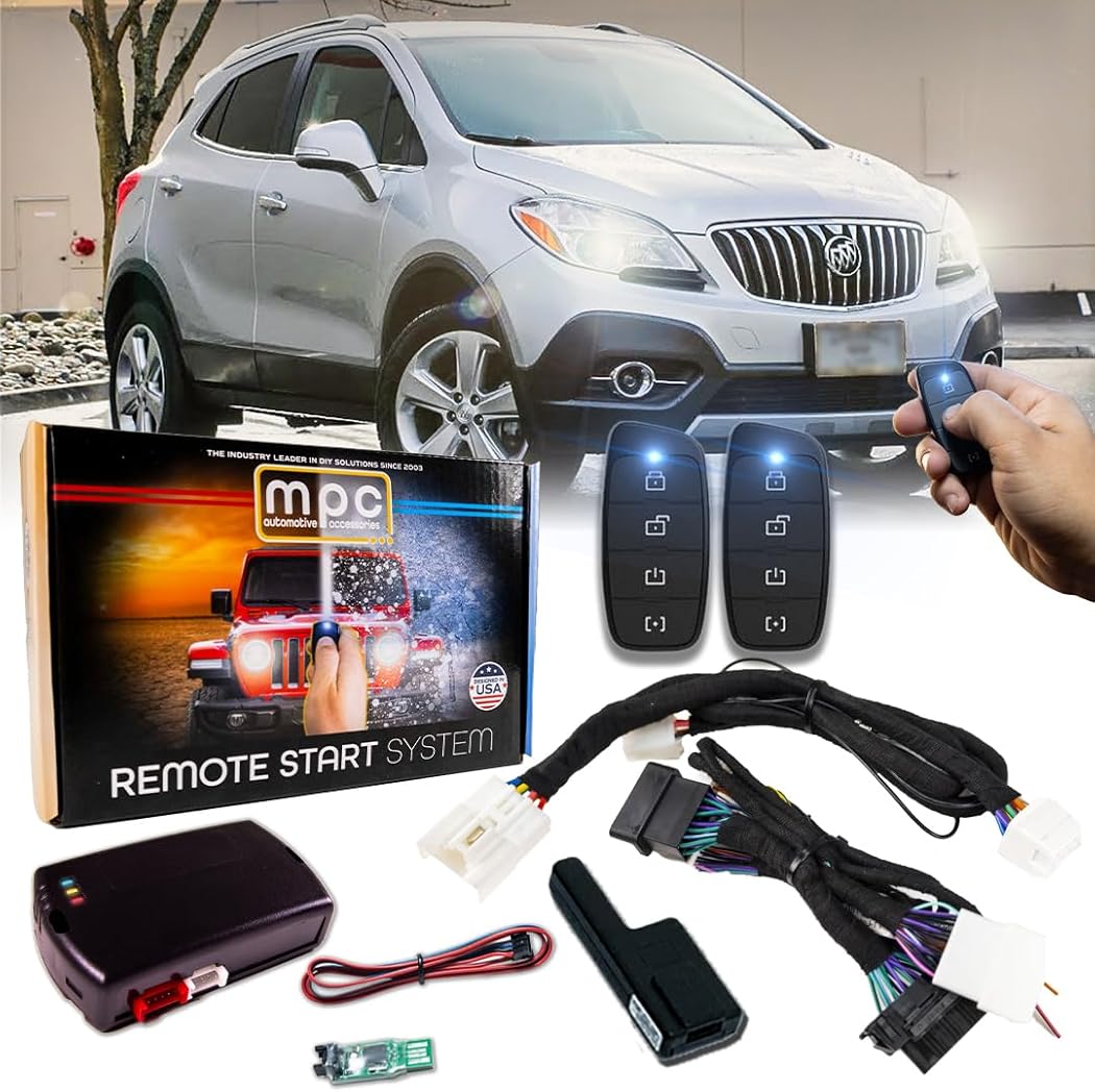 MPC Remote Starter Compatible with 2013-2016 Buick Encore |Gas| |Key to Start| with T-Harness - FlashLink Updater - (2) Extended Range 4-Button 2-Way Remotes - Up to 1,000 ft Range