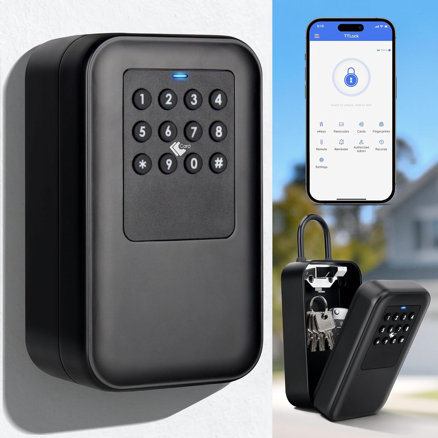 Smart Key Lock Box with Bluetooth TTLock APP Control, Silicone Keypad IP65 Waterproof USB-C & Manual Key Emergency Unlock Large Capacity for Outdoor Home & Airbnb