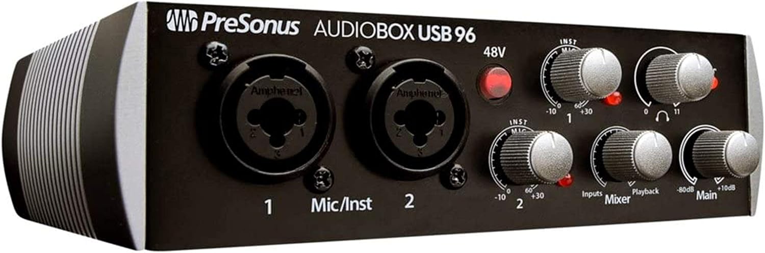 PreSonus AudioBox USB 96 Digital Audio Interface (Black) 96 kHz converters with USB Bus-Powered interface's Two Class A MIC/LINE/Instruments Preamps with Gravity Phone Holder Bundle